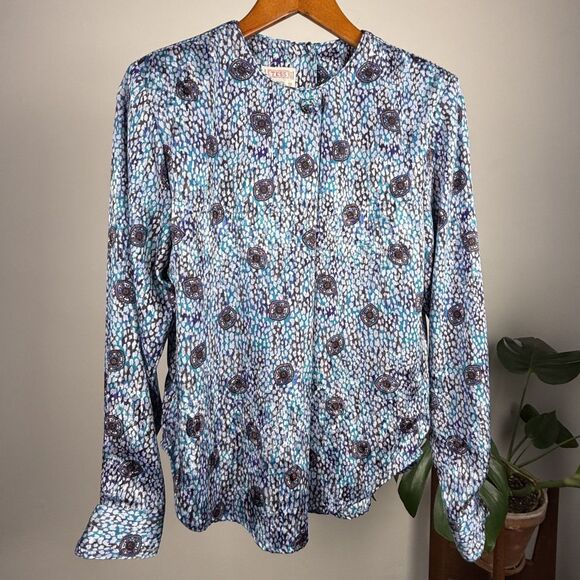 Vintage 80s Abstract Silky Satin Jewel Tone Blouse, Hong Kong - Picture 7 of 10